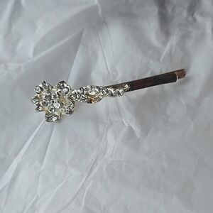 Rhinestone fancy womens girls hair clip pin silver flower stone gemstones